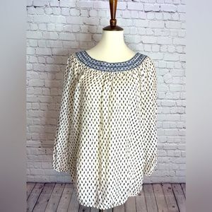 Loft Light-weight Cotton Blouse. Cream with Blue Accents. Size XL